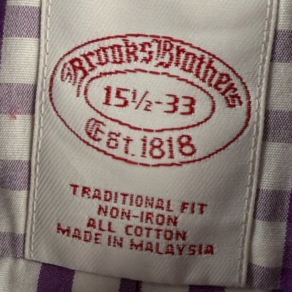 Brooks Brothers Traditional Cotton 15.5 33 Check Purple Non-Iron Shirt Button Up - Picture 11 of 16